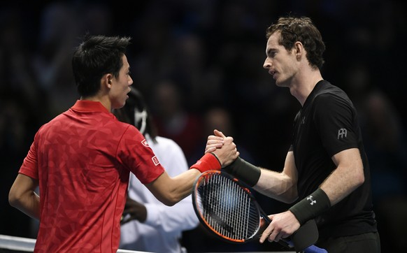 Britain Tennis - Barclays ATP World Tour Finals - O2 Arena, London - 16/11/16 Great Britain&#039;s Andy Murray and Japan&#039;s Kei Nishikori shake hands after their round robin match Action Images vi ...
