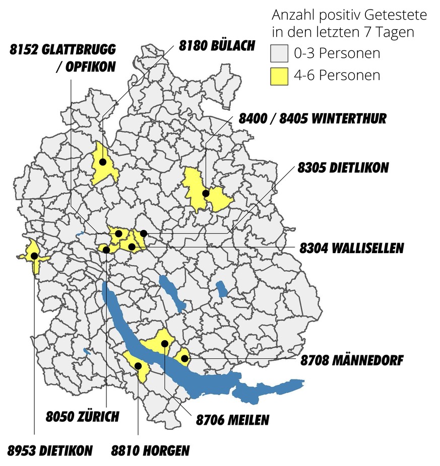 Geographische Verteilung nach PLZ Kanton Zürich über 7 Tage