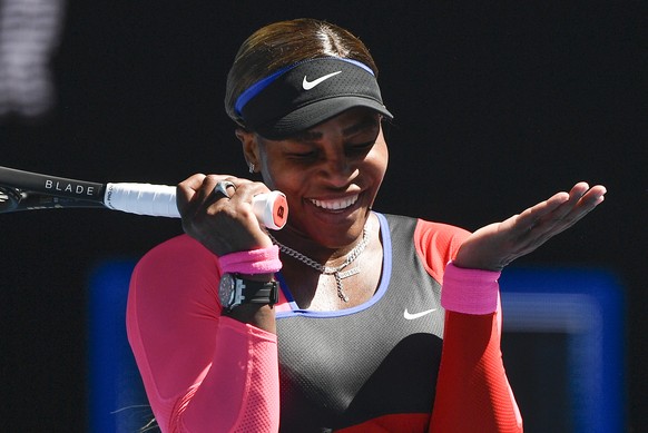 United States&#039; Serena Williams reacts during her semifinal against Japan&#039;s Naomi Osaka at the Australian Open tennis championship in Melbourne, Australia, Thursday, Feb. 18, 2021.(AP Photo/A ...