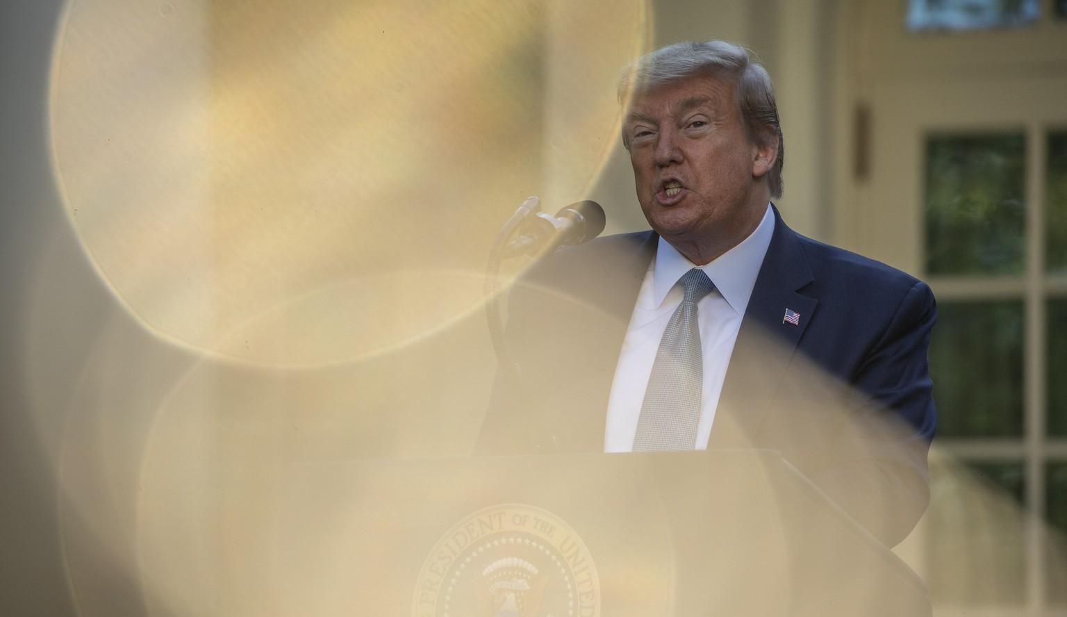 President Donald Trump speaks about the coronavirus in the Rose Garden of the White House, Wednesday, April 15, 2020, in Washington. (AP Photo/Alex Brandon)
Donald Trump