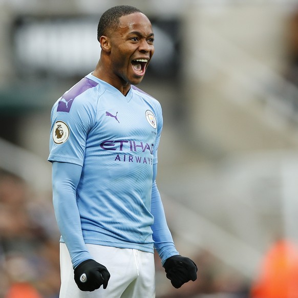 epa08034787 Manchester City&#039;s Raheem Sterling celebrates after scoring a goal during the English Premier League soccer match between Newcastle United and Manchester City in Newcastle, Britain, 30 ...