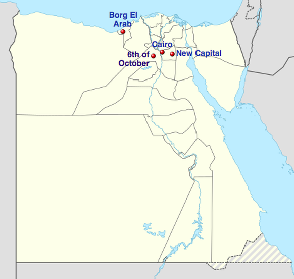 Die vier Spielorte der WM in Ägypten – darunter ist auch die noch namenlose «Neue Hauptstadt».