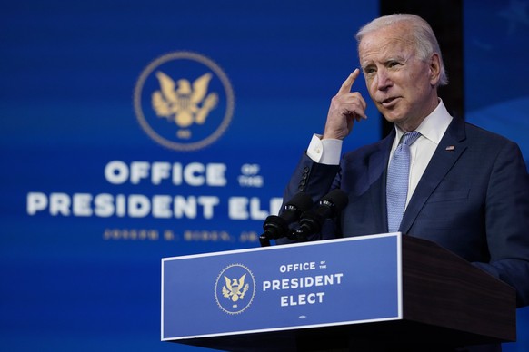 President-elect Joe Biden speaks at The Queen theater in Wilmington, Del., Wednesday, Jan. 6, 2021. Biden has called the violent protests on the U.S. Capitol &quot;an assault on the most sacred of Ame ...