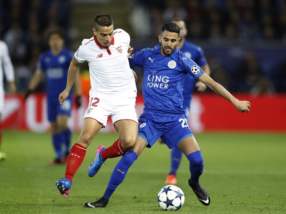 Britain Soccer Football - Leicester City v Sevilla - UEFA Champions League Round of 16 Second Leg - King Power Stadium, Leicester, England - 14/3/17 Leicester City&#039;s Riyad Mahrez in action with S ...