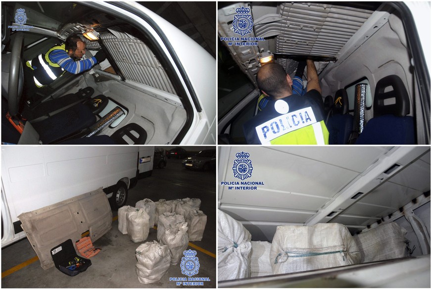 Die spanische Polizei findet Kokain in einem Lieferwagen.