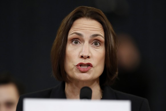 Former White House national security aide Fiona Hill testifies before the House Intelligence Committee on Capitol Hill in Washington, Thursday, Nov. 21, 2019, during a public impeachment hearing of Pr ...