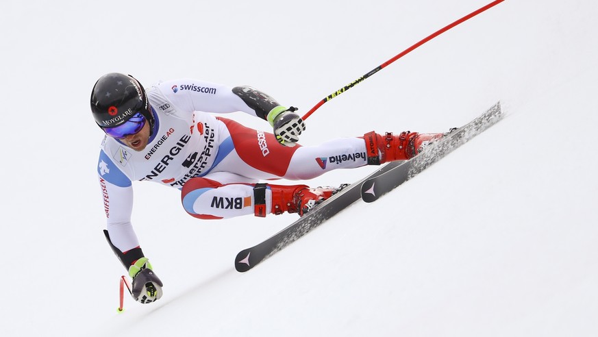 Switzerland&#039;s Mauro Caviezel competes during the super-G portion of an alpine ski, men&#039;s World Cup combined, in Hinterstoder, Austria, Sunday, March 1, 2020. (AP Photo/Marco Trovati)
