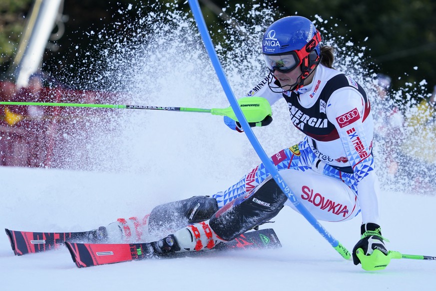 Slovakia&#039;s Petra Vlhova competes during an alpine ski, women&#039;s World Cup slalom in Zagreb, Croatia, Thursday, Jan. 5, 2020. (AP Photo/Giovanni Auletta)