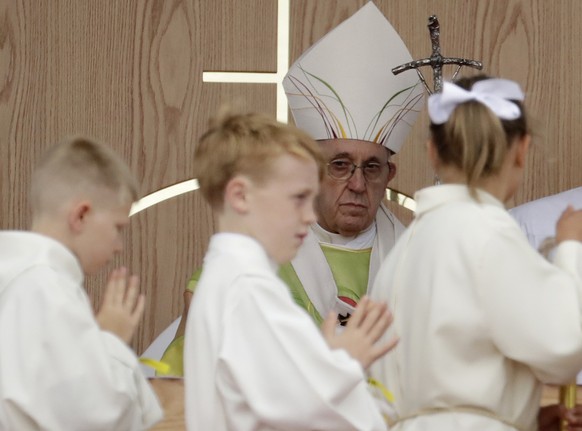 Pope Francis celebrates the Holy Mass at the Phoenix Park, in Dublin, Ireland, Sunday, Aug. 26, 2018. Pope Francis is on the second of his two-day visit to Ireland. (AP Photo/Matt Dunham)