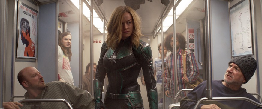 This image released by Disney-Marvel Studios shows Brie Larson in a scene from &quot;Captain Marvel.&quot; (Disney-Marvel Studios via AP)