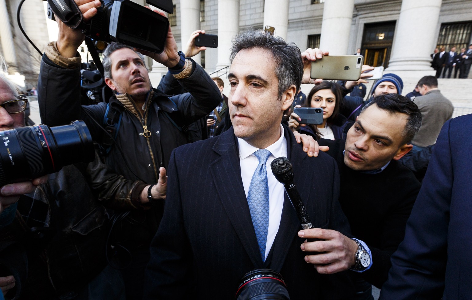 epaselect epa07197356 Michael Cohen, US President Donald Trump&#039;s former personal lawyer, leaves federal court after pleading guilty to charges related to lying to congress in New York, New York,  ...