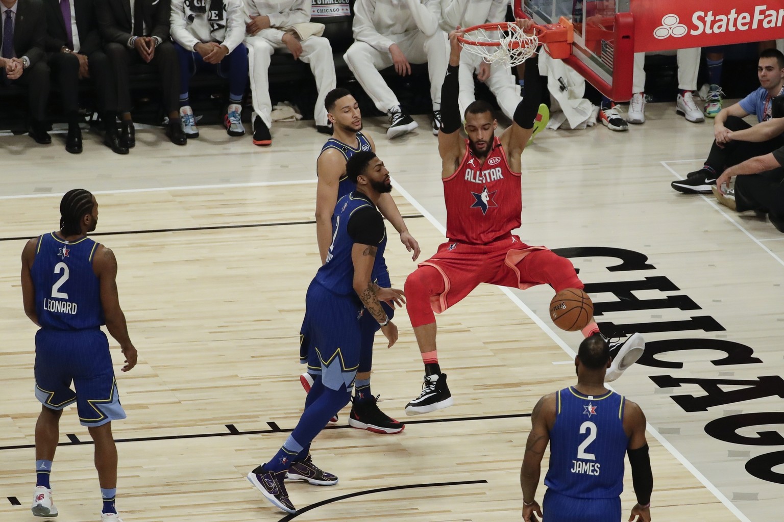 Rudy Gobert of the Utah Jazz dunks during the second half of the NBA All-Star basketball game Sunday, Feb. 16, 2020, in Chicago. (AP Photo/David Banks)