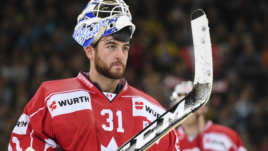 Team Canada&#039;s goalkeeper Kevin Poulin looks on after the game between Team Canada and Mountfield HK at the 91th Spengler Cup ice hockey tournament in Davos, Switzerland, Saturday, December 30, 20 ...