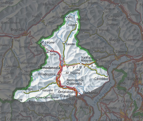Die ungefähren Grenzen der Republik Ossola.