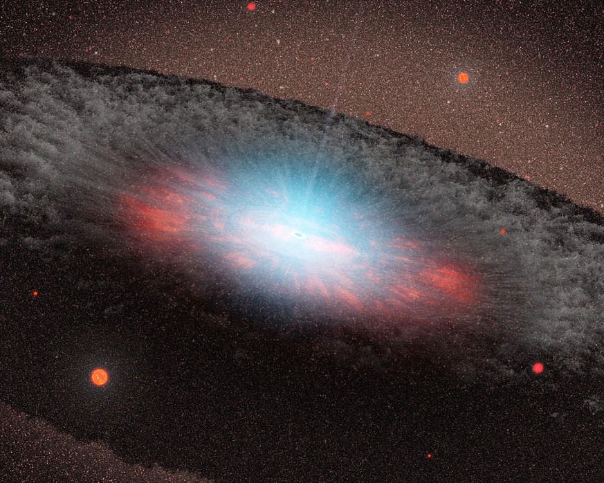 Künstlerische Darstellung eines supermassereichen Schwarzen Lochs mit Akkretionsscheibe.
https://de.wikipedia.org/wiki/Messier_87#/media/File:Supermassiveblackhole_nasajpl.jpg