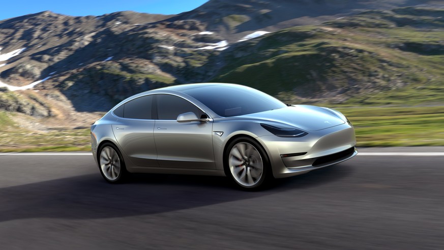 epa06063956 A undated handout photo made available by Tesla Motors on 03 July 2017 shows Tesla Model 3 in silver. The all-electric Model 3 was unveiled on 31 March 2016. According to a tweet by Elon M ...