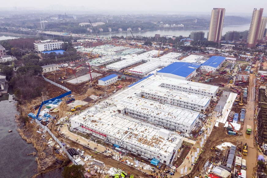 The Huoshenshan temporary field hospital under construction is seen as it nears completion in Wuhan in central China&#039;s Hubei Province, Sunday, Feb. 2, 2020. The Philippines on Sunday reported the ...