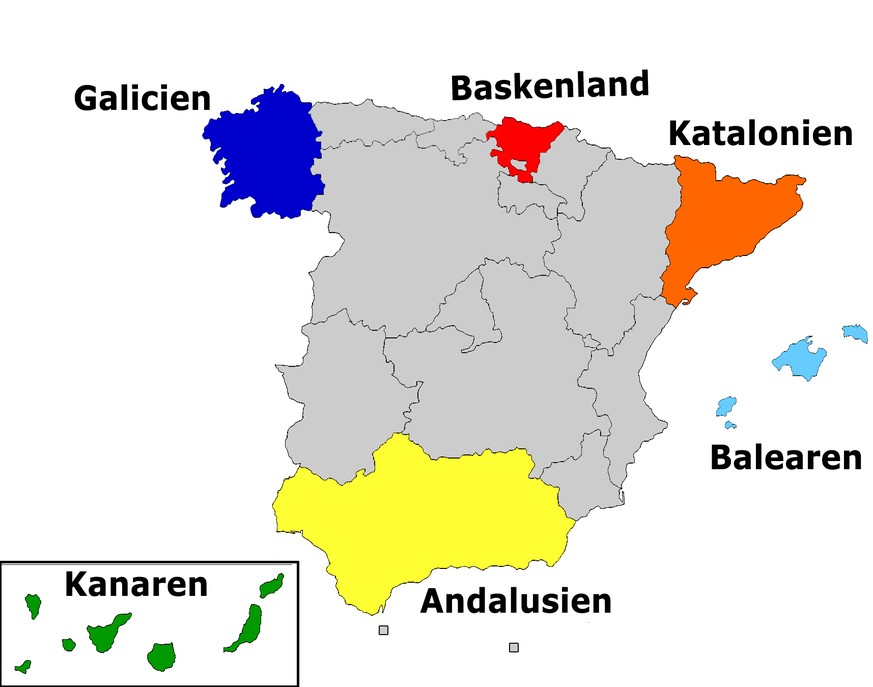 Karte: Spanien, Autonome Gemeinschaften, Separatismus