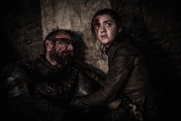 This image released by HBO shows Maisie Williams, right, and Richard Dormer in a scene from &quot;Game of Thrones,&quot; that aired Sunday, April 28, 2019. In the Associated Press&#039; weekly &quot;W ...