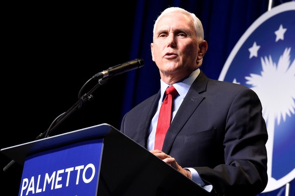 In his first public speech since leaving office, former Vice President Mike Pence speaks at a dinner hosted by Palmetto Family on Thursday, April 29, 2021, in Columbia, S.C. (AP Photo/Meg Kinnard)
Mik ...