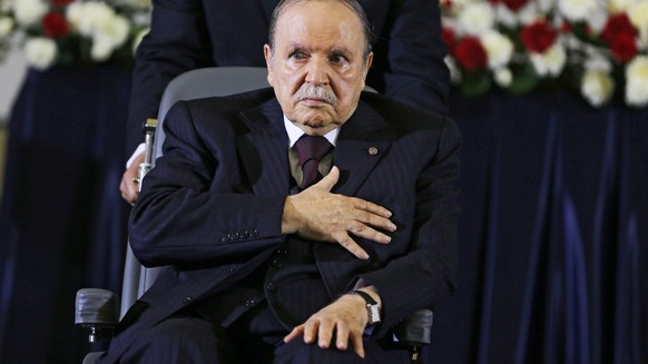 epa07480942 (FILE) - Algerian President Abdelaziz Bouteflika, re-elected for a fourth mandate, reacts during the oath taking ceremony in Algiers, Algeria, 28 April 2014 (reissued 02 April 2019). Accor ...