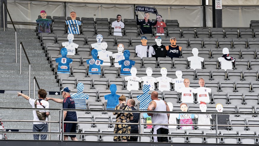 Ceres Park Football Stadium gets ready for the Danish Superliga match between AGF and Randers FC in Aarhus, Denmark, Wednesday May 27, 2020. FC Midtjylland and AGF Aarhus have gotten creative as they  ...