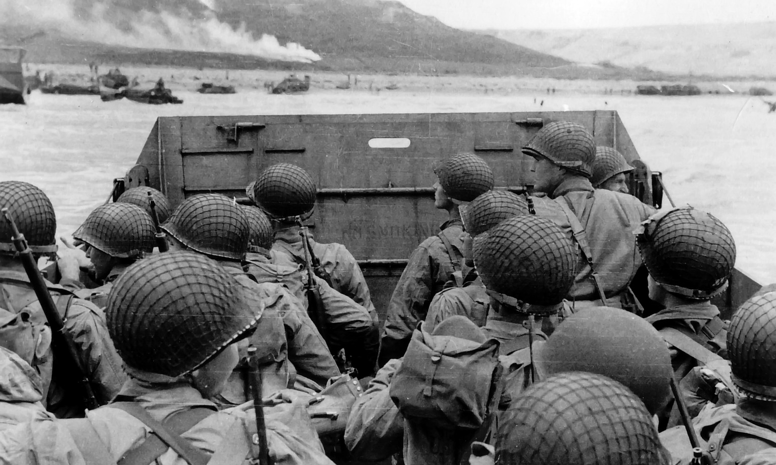 Amerikanische Truppen kurz vor der Landung in der Normandie.