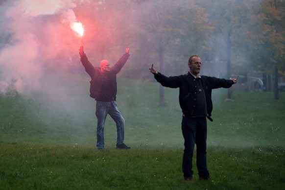 Erlebnisorientierte Fussballfans an einer Demonstration von «Hooligans gegen Salafisten» (HoGeSa) in Köln im vergangenen Oktober.&nbsp;