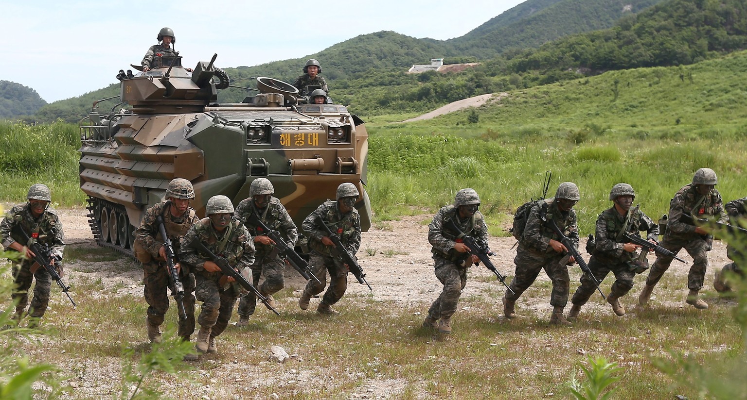 Südkoreanische und US-Truppen bei einer Übung am 1. August.
