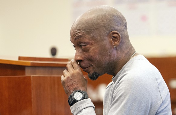 FILE - In this Aug. 10, 2018 file photo, Dewayne Johnson reacts after hearing the verdict in his case against Monsanto at the Superior Court of California in San Francisco. A Northern California groun ...