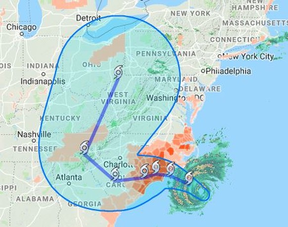 Die Route des Sturms kann auf Google Maps verfolgt werden.
