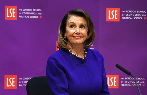 epa07508729 US House Speaker Nancy Pelosi speaks at London School of Economics in London, Britain, 15 April 2019. EPA/ANDY RAIN