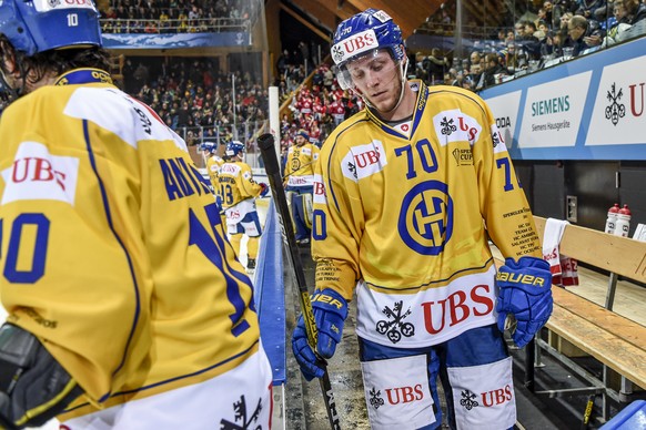 Davos&#039; Enzo Corvi after the game between Team Canada and HC Davos, at the 93th Spengler Cup ice hockey tournament in Davos, Switzerland, Saturday, December 28, 2019. (KEYSTONE/Melanie Duchene)