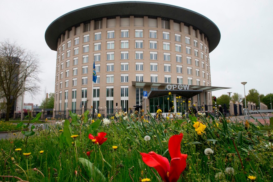 FILE - In this Friday April 21, 2017 file photo, the headquarters of the Organization for the Prohibition of Chemical Weapons (OPCW) are seen in The Hague, Netherlands. The OPCW has been thrust once a ...