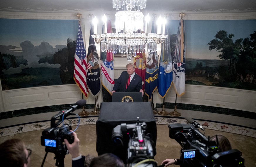 President Donald Trump speaks in the Diplomatic Room of the White House in Washington, Sunday, Oct. 27, 2019, to announce that Islamic State leader Abu Bakr al-Baghdadi has been killed during a US rai ...