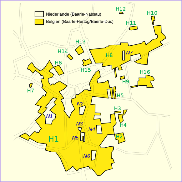 Karte von Baarle-Hertog und Baarle-Nassau.