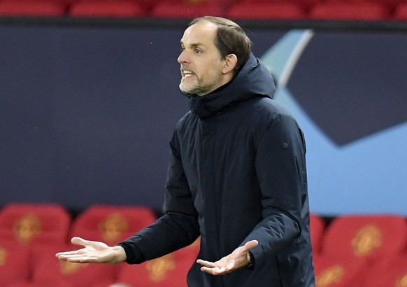 epa08908785 (FILE) - Paris St Germain&#039;s coach Thomas Tuchel reacts during the UEFA Champions League group H match between Manchester United and PSG in Manchester, Britain, 02 December 2020 (reiss ...
