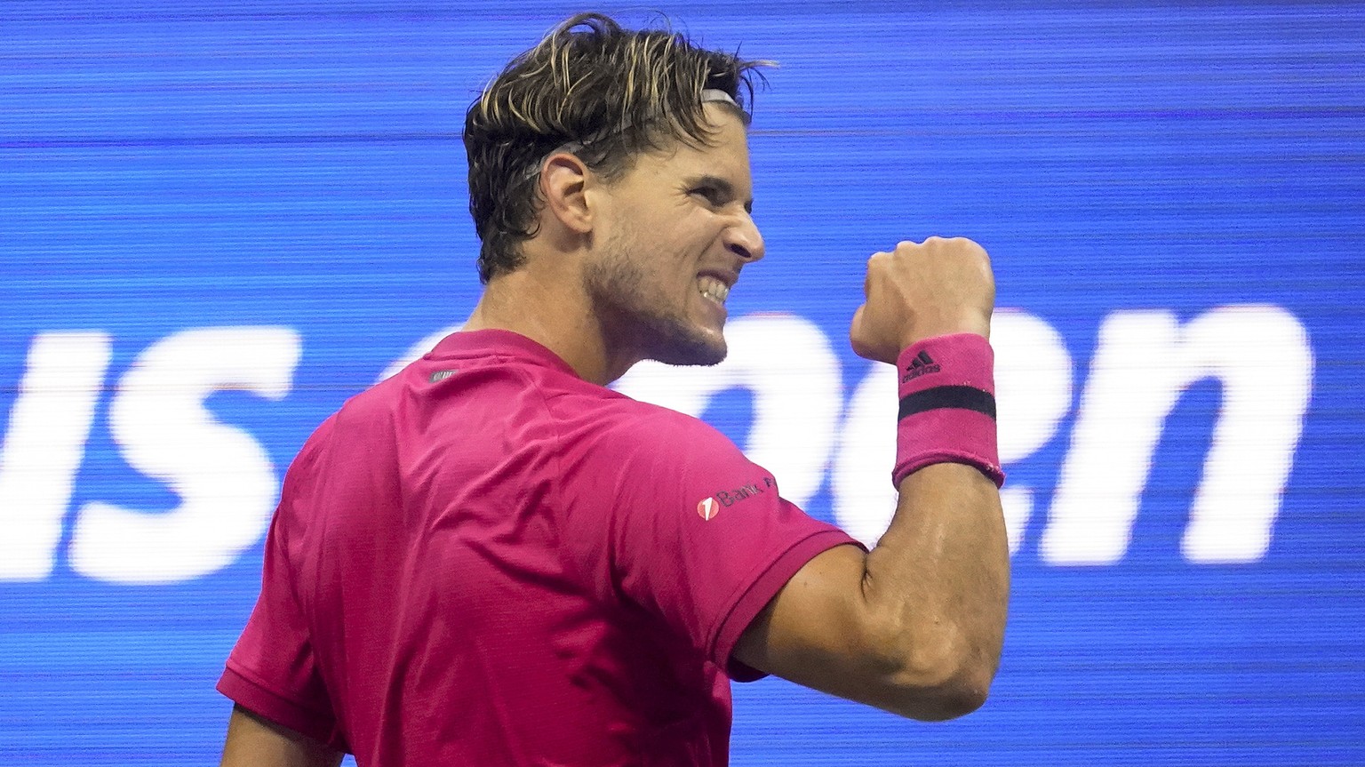 Dominic Thiem, of Austria, reacts after defeating Daniil Medvedev, of Russia, during a men&#039;s semifinal match of the US Open tennis championships, Friday, Sept. 11, 2020, in New York. (AP Photo/Fr ...