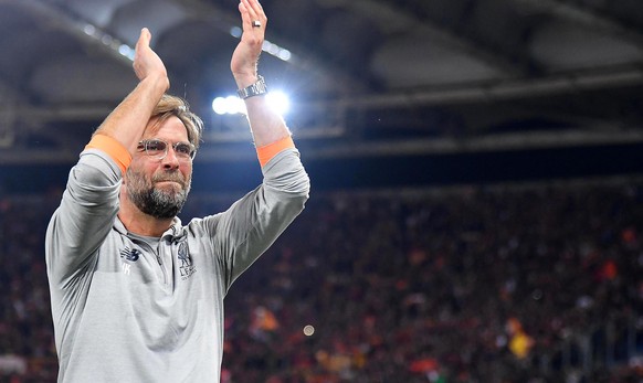 epa06707672 Liverpool&#039;s manager Juergen Klopp celebrates after the UEFA Champions League semi final, second leg soccer match between AS Roma and Liverpool FC at the Olimpico stadium in Rome, Ital ...