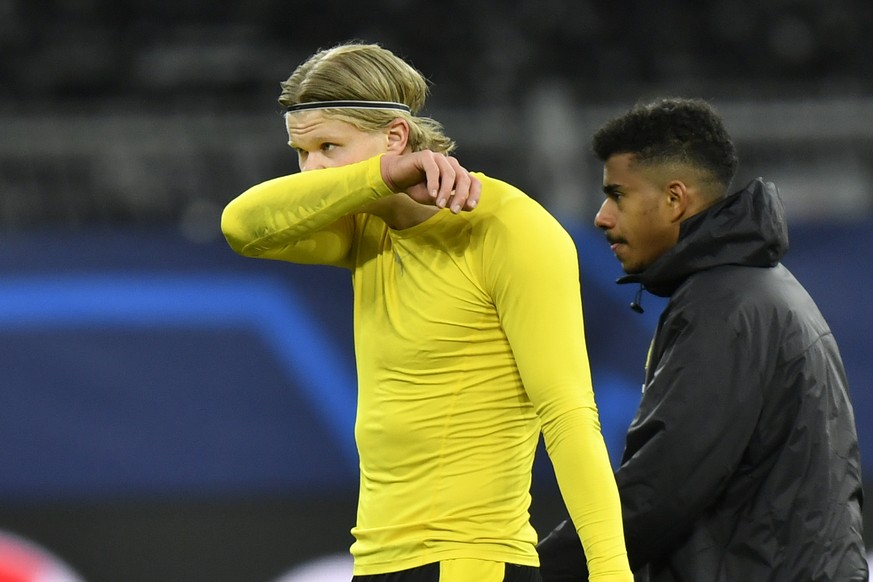 Dortmund&#039;s Erling Haaland is dejected after the Champions League quarterfinal second leg soccer match between Borussia Dortmund and Manchester City at the Signal Iduna Park stadium in Dortmund, G ...