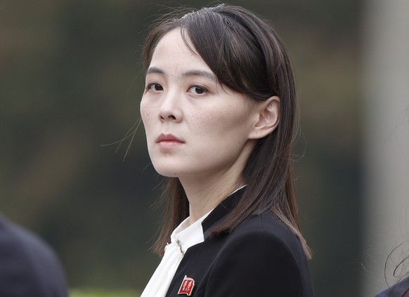 FILE - In this March 2, 2019, file photo, Kim Yo Jong, sister of North Korea&#039;s leader Kim Jong Un attends a wreath-laying ceremony at Ho Chi Minh Mausoleum in Hanoi, Vietnam. In her first known o ...