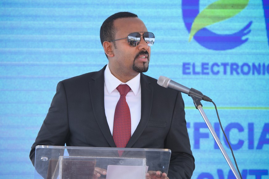 epa08024151 Prime Minister of Ethiopia Abiy Ahmed delivers a speech during a singing ceremony in Addis Ababa, Ethiopia, 25 November 2019. According to a press release by Alibaba Group, Ethiopia and Al ...