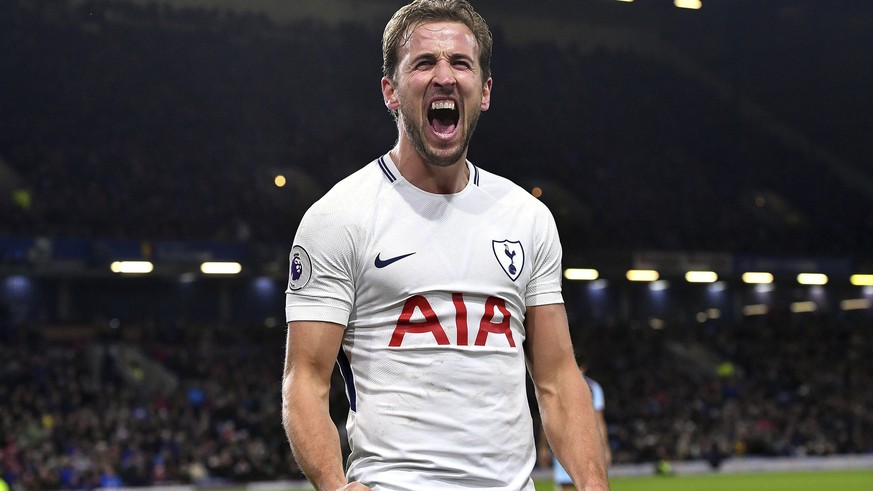 Tottenham Hotspur&#039;s Harry Kane celebrates scoring his side&#039;s third goal of the game during their English Premier League soccer match against Burnley at Turf Moor, Burnley, England, Saturday, ...