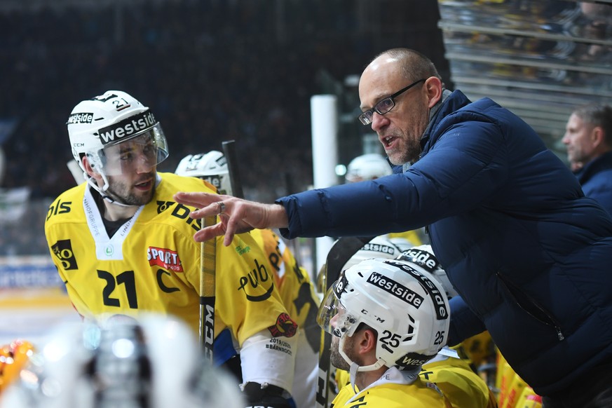 Bern&#039;s Head Coach Hans Kossmann, during the preliminary round game of National League A (NLA) Swiss Championship 2019/20 between HC Ambri Piotta and HC Bern at the ice stadium Valascia in Ambri,  ...