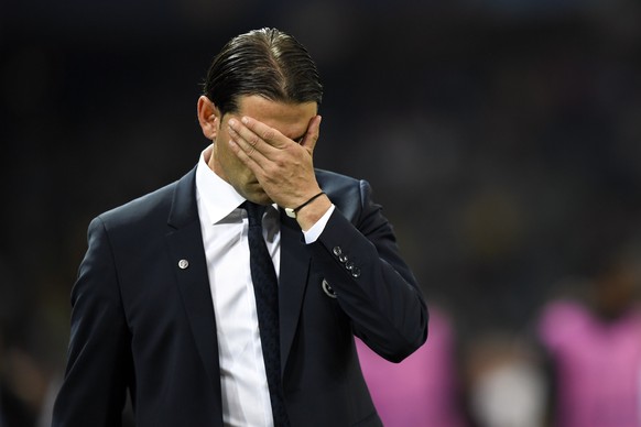 YB head coach Gerardo Seoane reacts during the UEFA Champions League group H matchday 1 soccer match between Switzerland&#039;s BSC Young Boys and England&#039;s Manchester United FC in the Stade de S ...