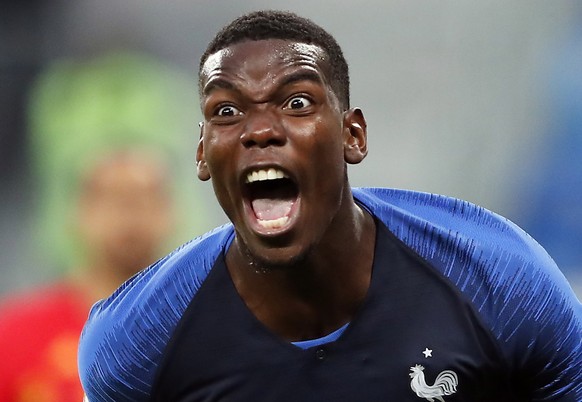 epaselect epa06878882 Paul Pogba of France reacts after France scored the 1-0 during the FIFA World Cup 2018 semi final soccer match between France and Belgium in St.Petersburg, Russia, 10 July 2018.
 ...