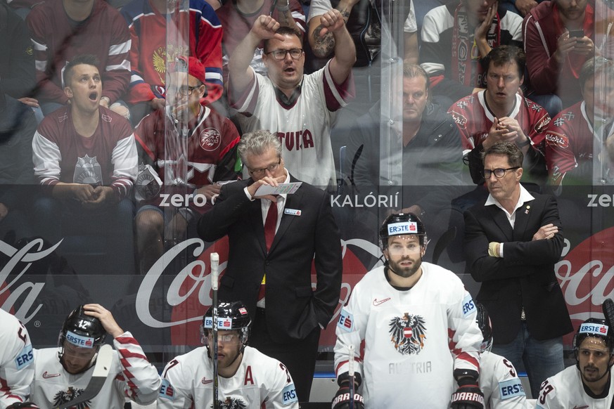 Austria`s coach Roger Bader during the game between Lattvia and Austria, at the IIHF 2019 World Ice Hockey Championships, at the Ondrej Nepela Arena in Bratislava, Slovakia, on Saturday, May 11, 2019. ...