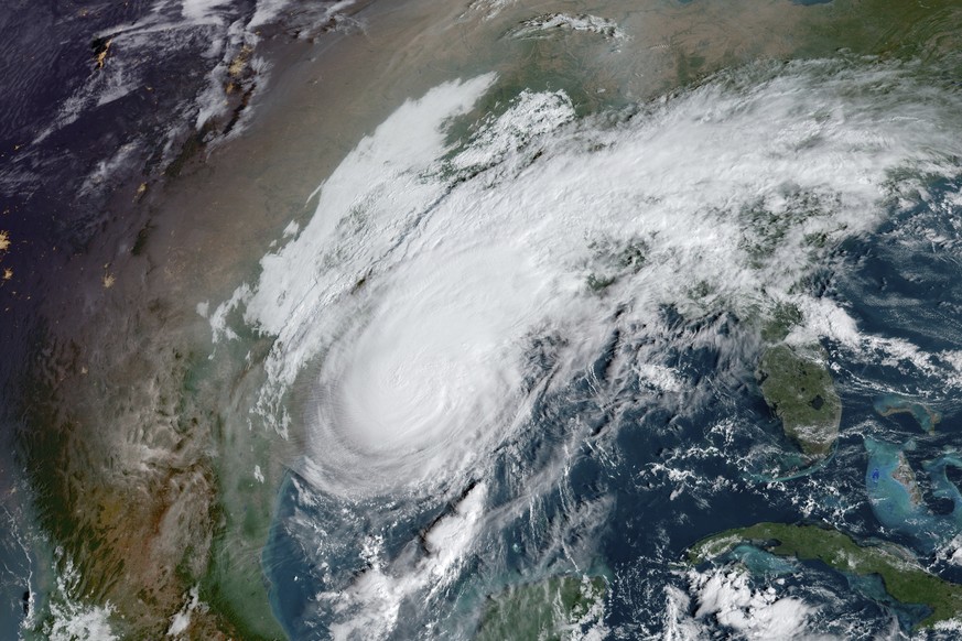 This GOES-16 GeoColor satellite image taken Friday, Oct. 9, 2020, at 10:00 a.m. EDT, and provided by NOAA, shows Hurricane Delta in the Gulf of Mexico. Landfall is expected Friday evening. (NOAA via A ...