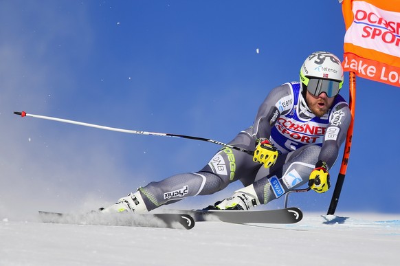 Kjetil Jansrud, of Norway, skis down the course during the men&#039;s World Cup downhill ski race in Lake Louise, Alberta, Saturday, Nov. 24, 2018. (Crank Gunn/The Canadian Press via AP)