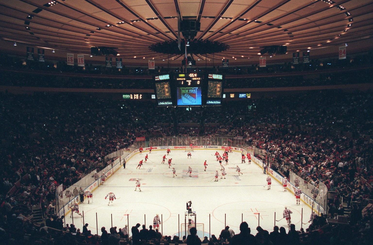 The New York Rangers play the Chicago Blackhawks in NHL action Monday, January 27, 1997, in New York&#039;s Madison Square Garden. Hilton Hotels Corp. has offered to buy ITT Corp., owner of the Sherat ...